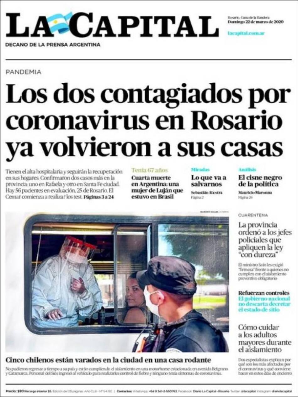 Tapas de diarios, 22 de marzo de 2020, LA CAPITAL