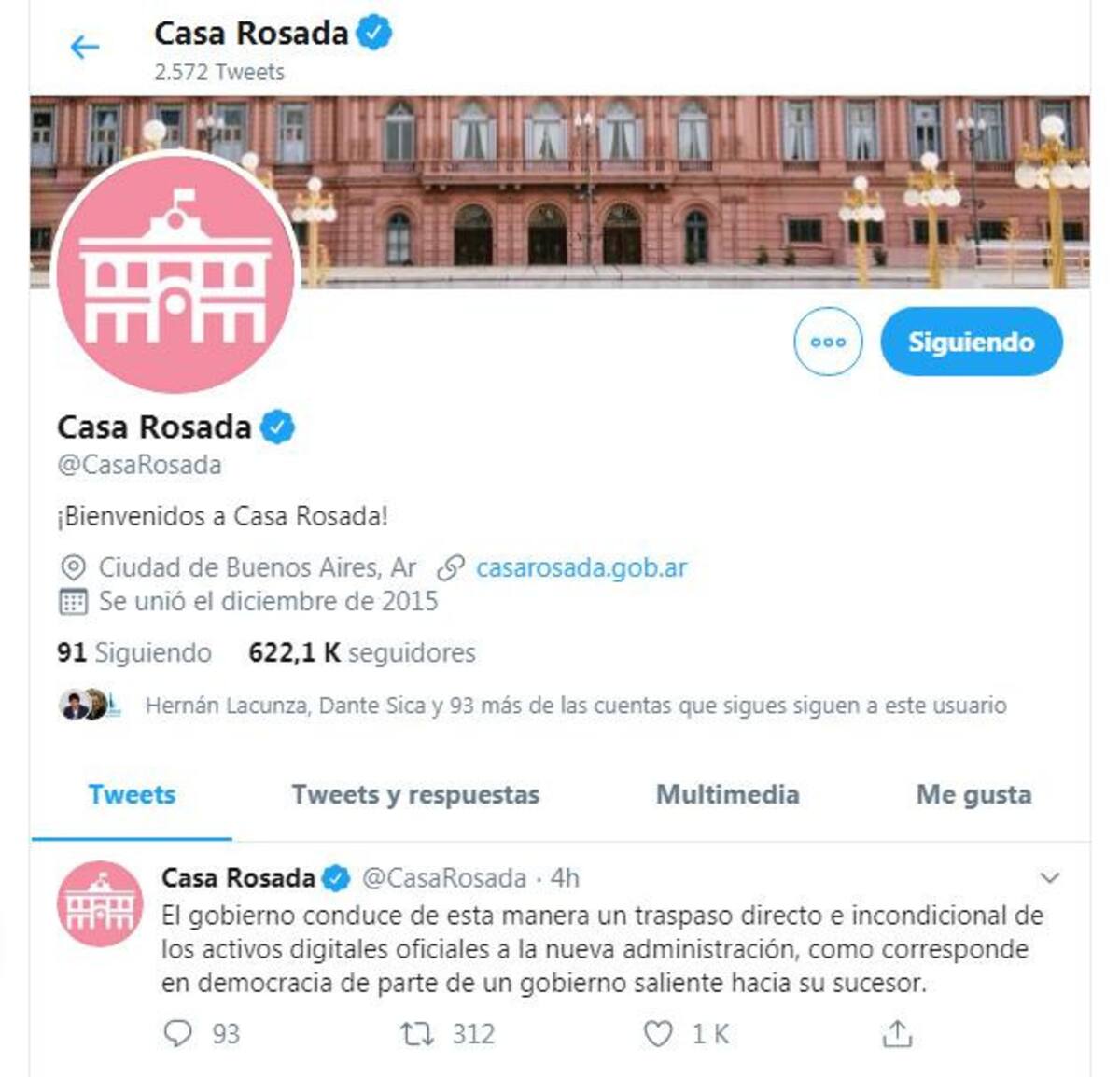 Cuenta oficial de la Casa Rosada de redes sociales