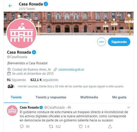Cuenta oficial de la Casa Rosada de redes sociales