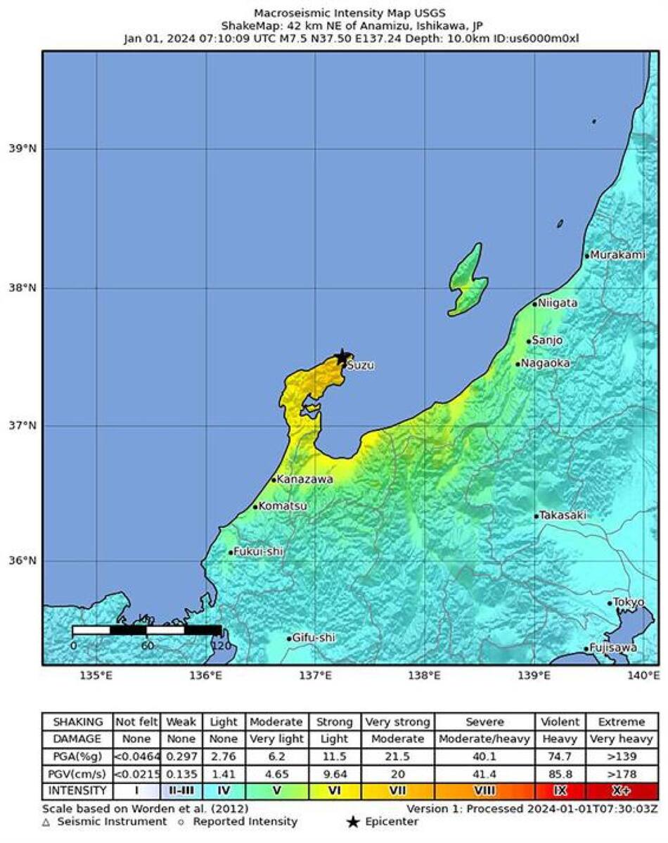 Mapa terremoto Japón. Hay miles de hogares e interrumpiendo los vuelos y los servicios ferroviarios a la región afectada.