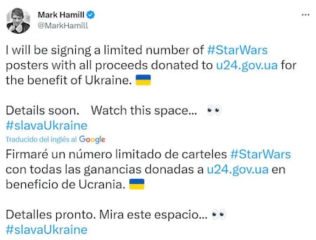 La publicación de Mark Hamill. Foto: Twitter.