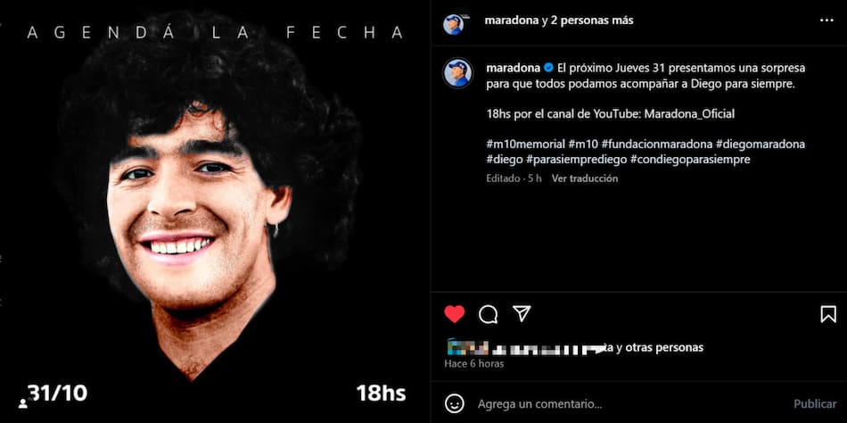 El anuncio en el Instagram de Diego Maradona.