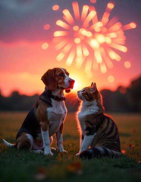 Perro, gato, pirotecnia, mascotas. Foto Freepik