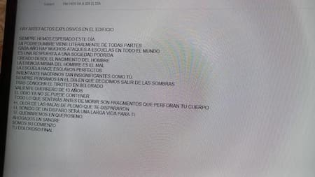 El texto de la amenaza de bomba que se envió por correo electrónico
