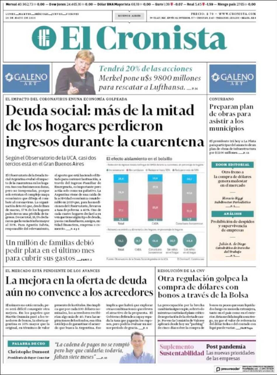 Tapas de diarios, El Cronista, martes 26 de mayo de 2020
