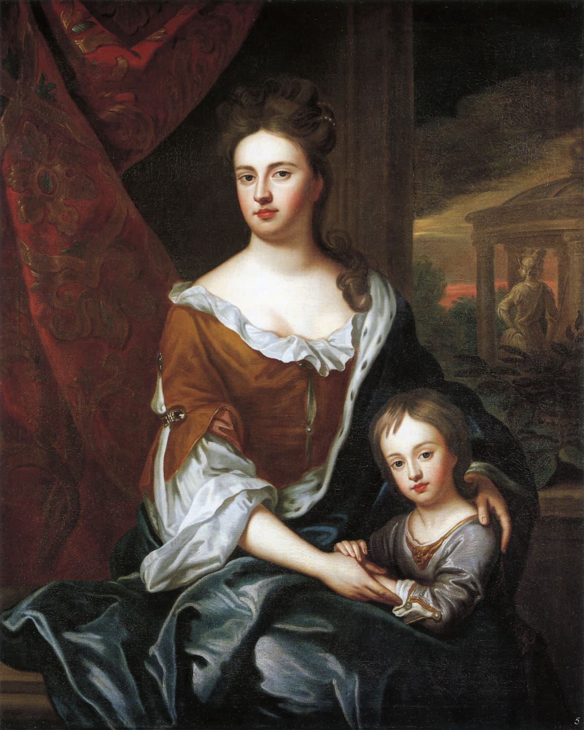 La reina Ana junto a su hijo Guillermo.