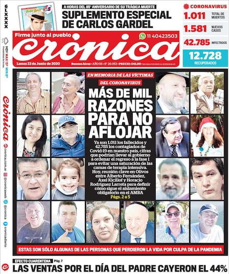 Tapas de diarios, Cronica, lunes 22 de junio de 2020