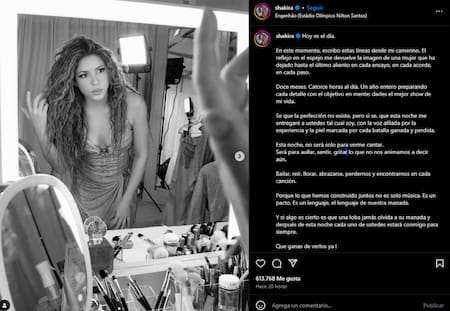 El conmovedor mensaje de Shakira antes de comenzar su gira. Foto: Instagram.