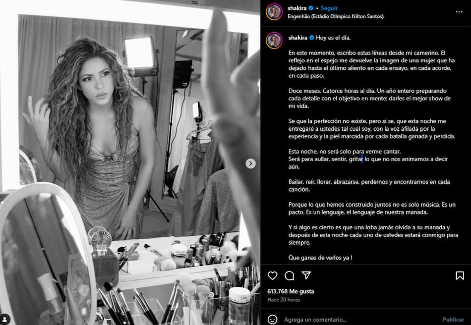 El conmovedor mensaje de Shakira antes de comenzar su gira. Foto: Instagram.
