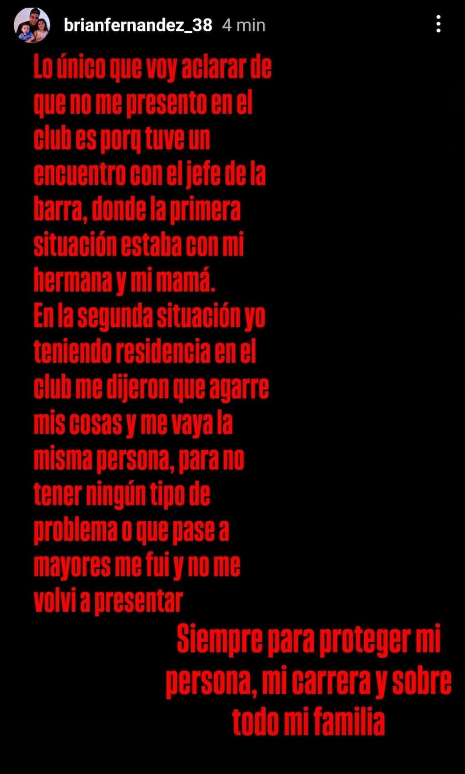 Mensaje de Brian Fernández por su ausencia a las prácticas de Talleres (RE)