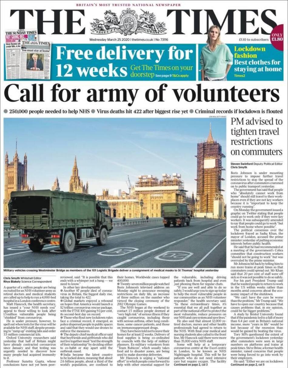 Tapas de diarios, Times, 25 de marzo de 2020