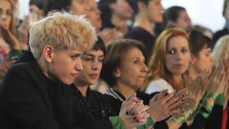 Conferencia de presa de Actrices Argentinas en el Hotel Bauen, Anahí de la Fuente, NA