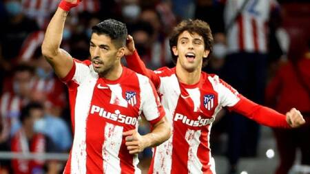 Festejo de Luis Suárez, Atlético de Madrid, fútbol español, NA