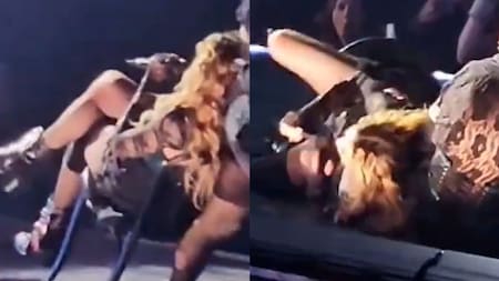 La caída de Madonna en pleno concierto. Foto: captura video.