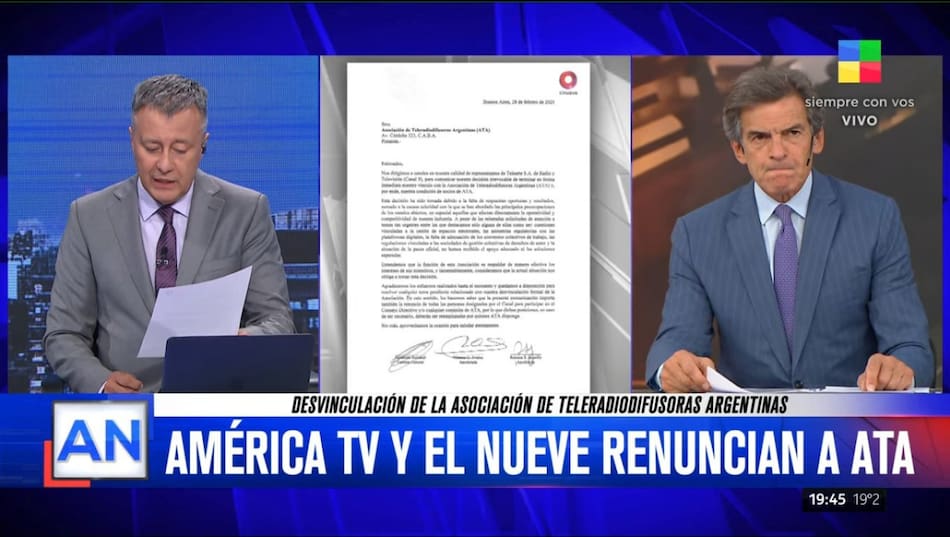 Dúplex entre América TV y El Nueve. Foto: Captura.