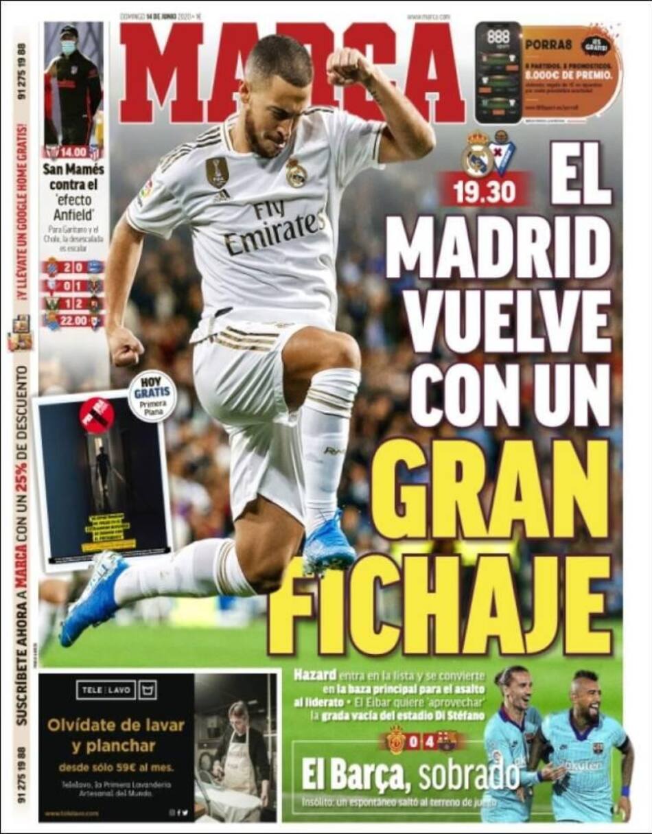 Tapa de diarios, Marca, domingo 14 de junio de 2020