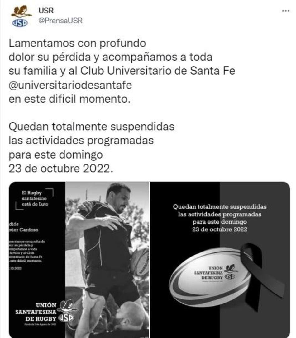 Tuit por rugbier fallecido
