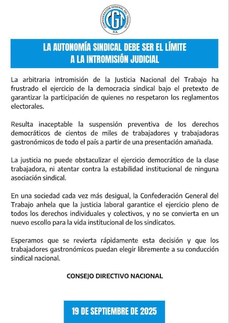 Comunicado de la CGT.