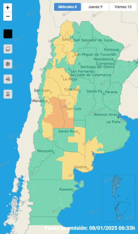 Alertas por tormentas en distintas provincias de Argentina. Foto: SMN.