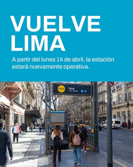 Reabre la estación Lima de la Línea A del subte. Foto: basubte.