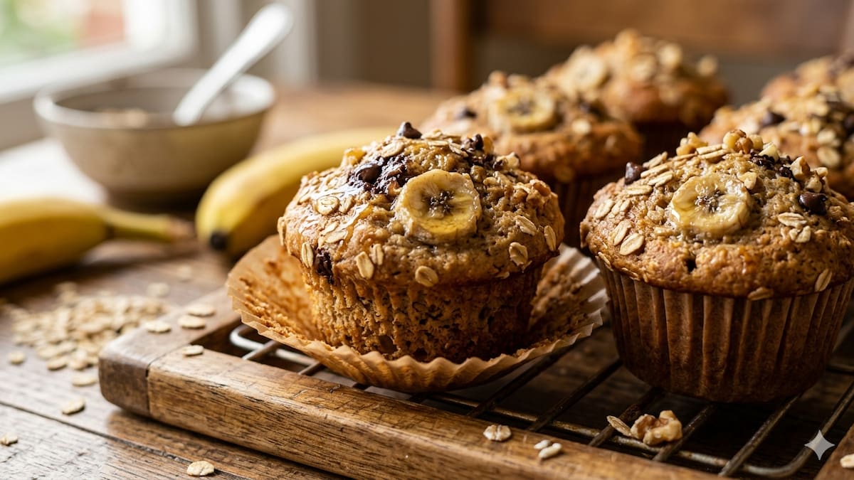 Sin horno y en 15 minutos: muffins de banana y avena esponjosos, saludables y fáciles