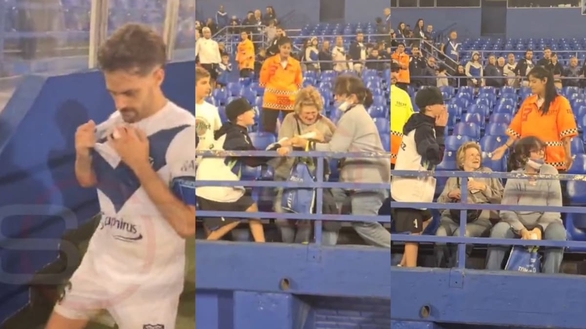 Insólita pelea viral en la platea de Vélez por una camiseta de Bouzat. Fotos: Capturas video.