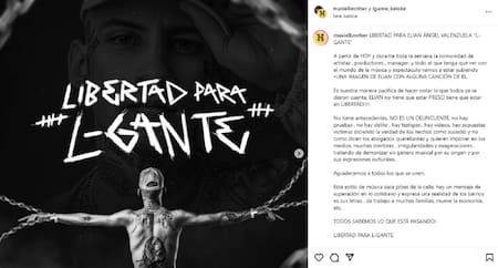 Campaña para que L-Gante sea liberado. Foto: Instagram.