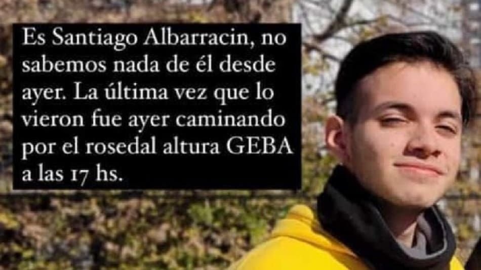Santiago Albarracín, joven desaparecido. Foto: NA.