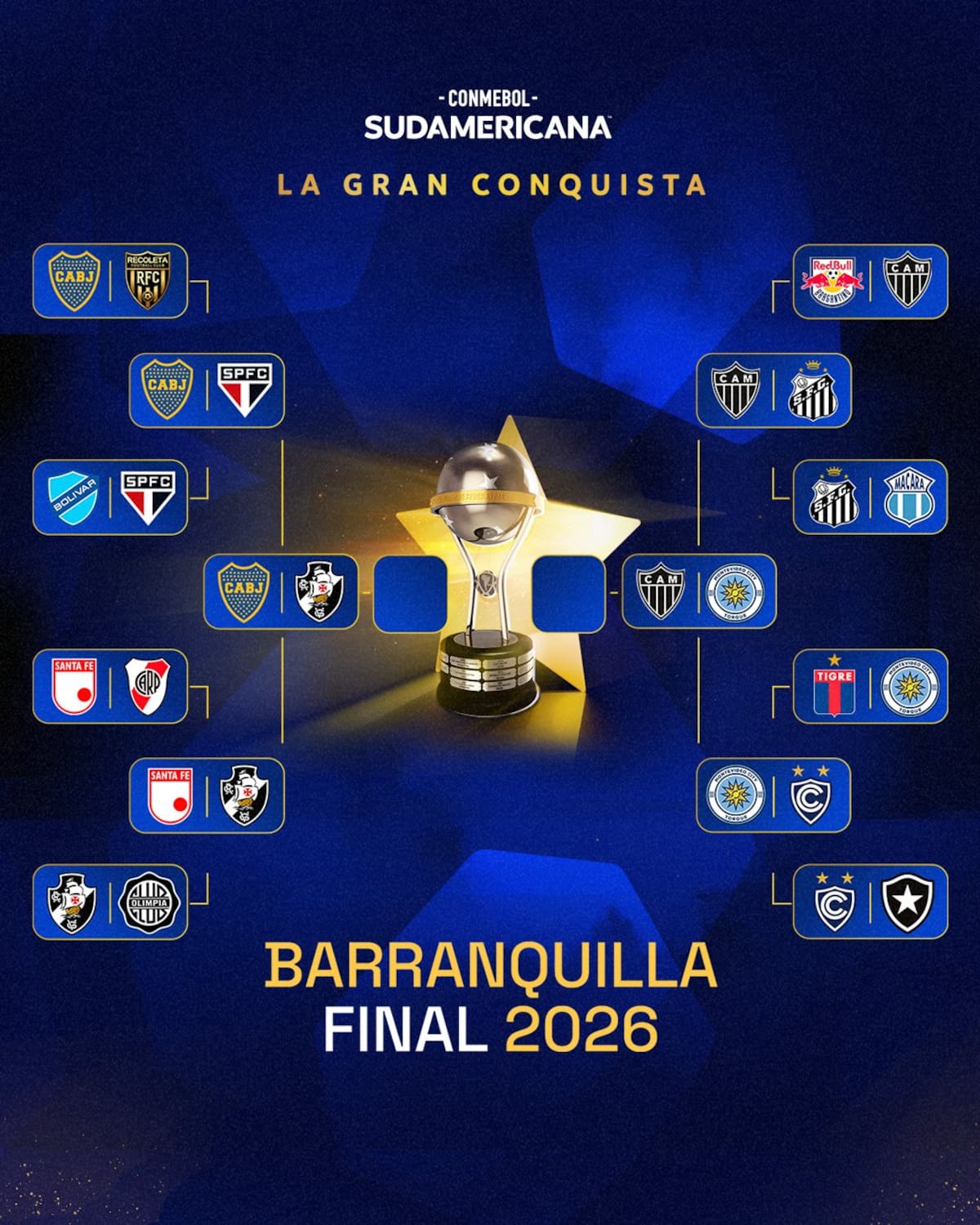 Cuadro con los partidos decisivos de la Copa Sudamericana 2026.