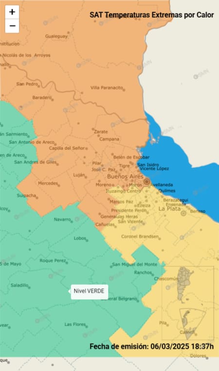 Alerta naranja en la Ciudad de Buenos Aires y alrededores por temperaturas extremas. Foto: SMN.