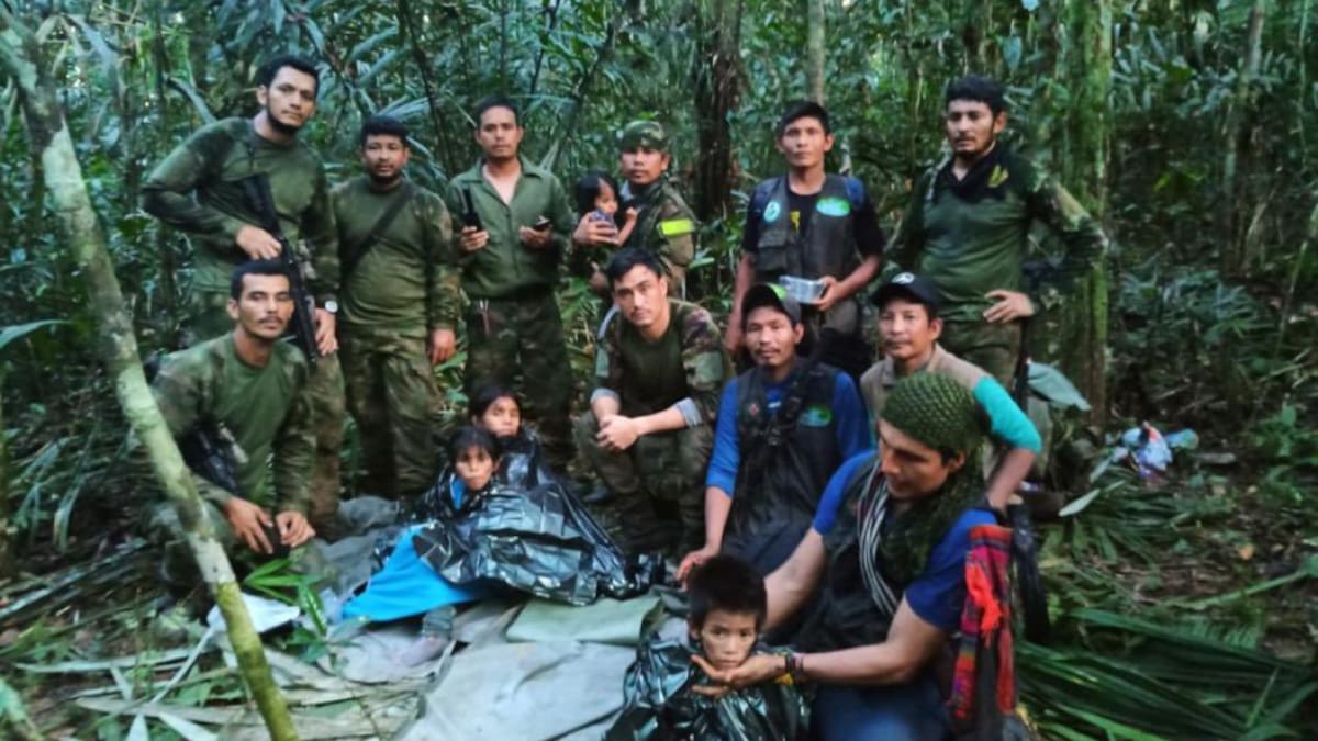 Hallaron con vida a los cuatro niños desaparecidos hace 40 días en la selva de Colombia. Foto: Fuerzas Militares de Colombia.