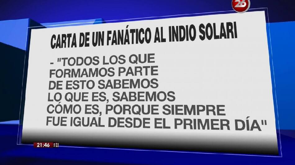 Carta del fan del Indio - Canal 26