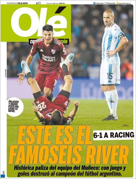 Tapas de diarios, Olé, domingo 18-08-19