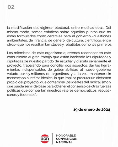 Comunicado de la UCR sobre la Ley Ómnibus - Parte 2.