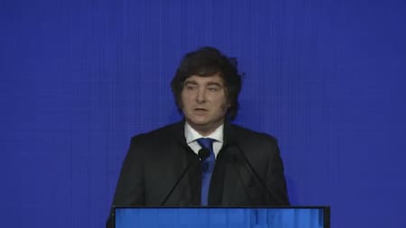 Javier Milei en la Bolsa de Comercio de Córdoba.