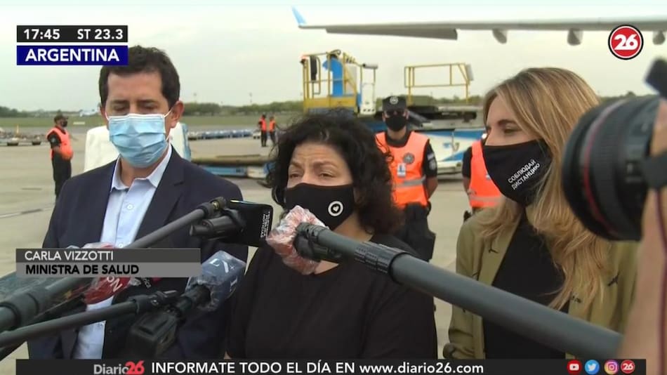 Carla Vizzotti, ministra de Salud de la Nación, Ministerio de Salud, llegada de vacunas contra coronavirus, Canal 26