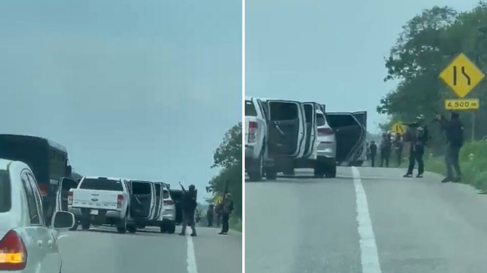 Hombres armados en la ruta mexicana. Foto: Twitter.