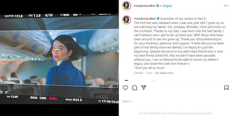 El posteo de Meadow Walker. Foto: Instagram/meadowwalker