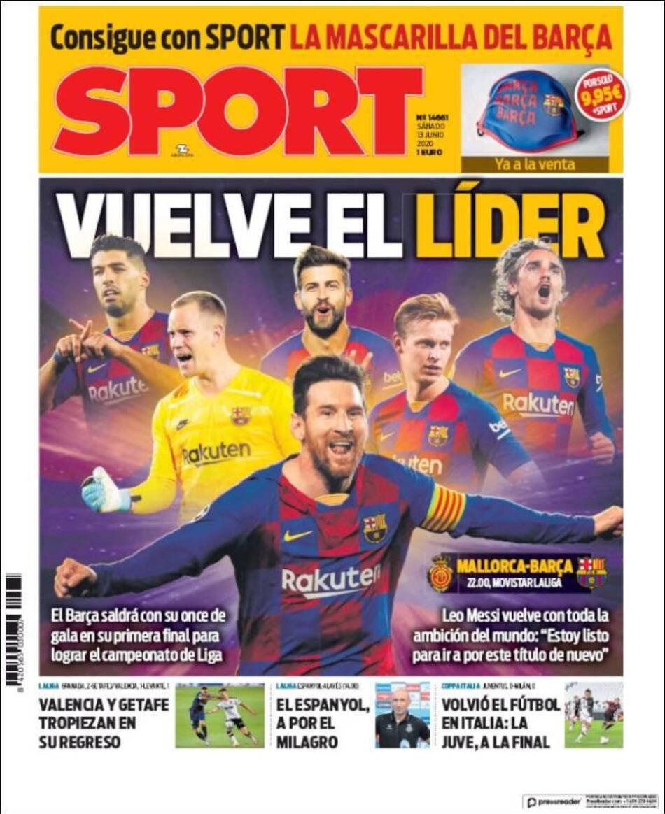 Tapas de diarios, Sport, sábado 13 de junio de 2020