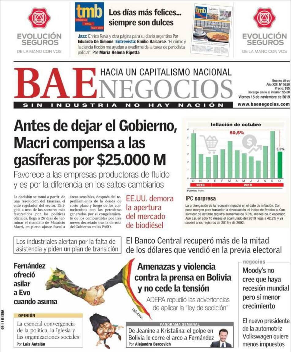 Tapas de diarios, BAE viernes 15-11-19