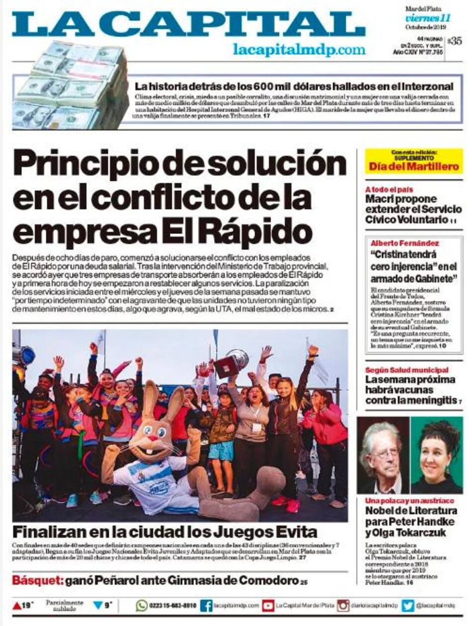 Tapas de diarios, La Capital de Mar del Plata, viernes 11-10-19