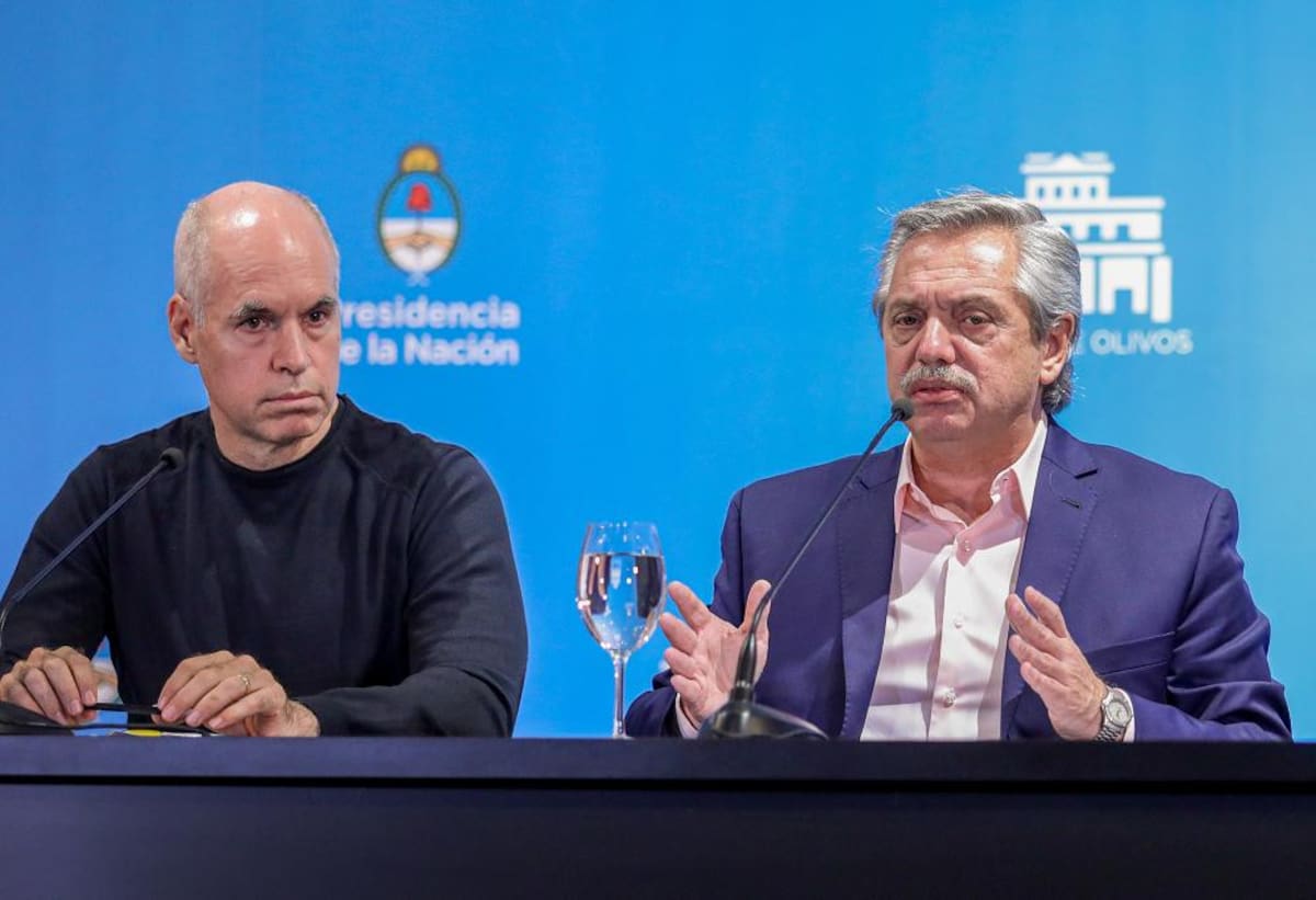 Horacio Rodríguez Larreta y Alberto Fernández, conferencia, NA