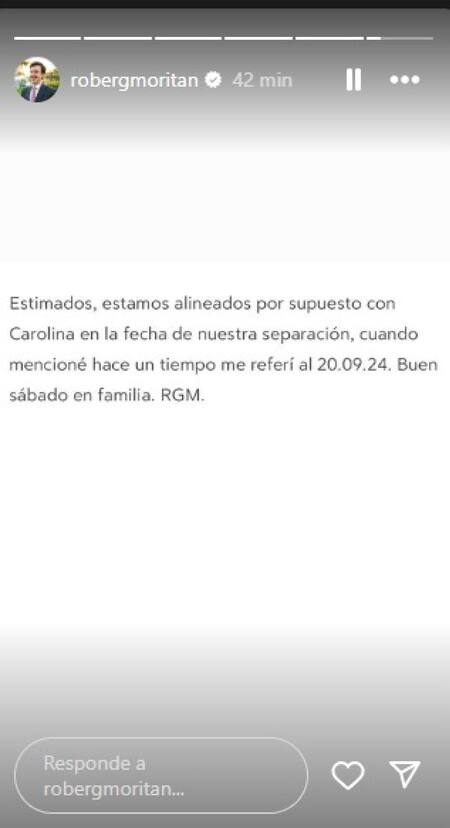 El comunicado de Moritán. Fuente: Instagram