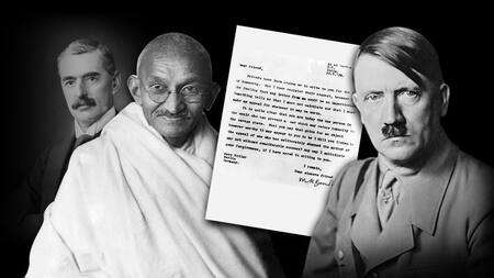 Neville Chamberlain, Mahatma Gandhi y Adolf Hitler