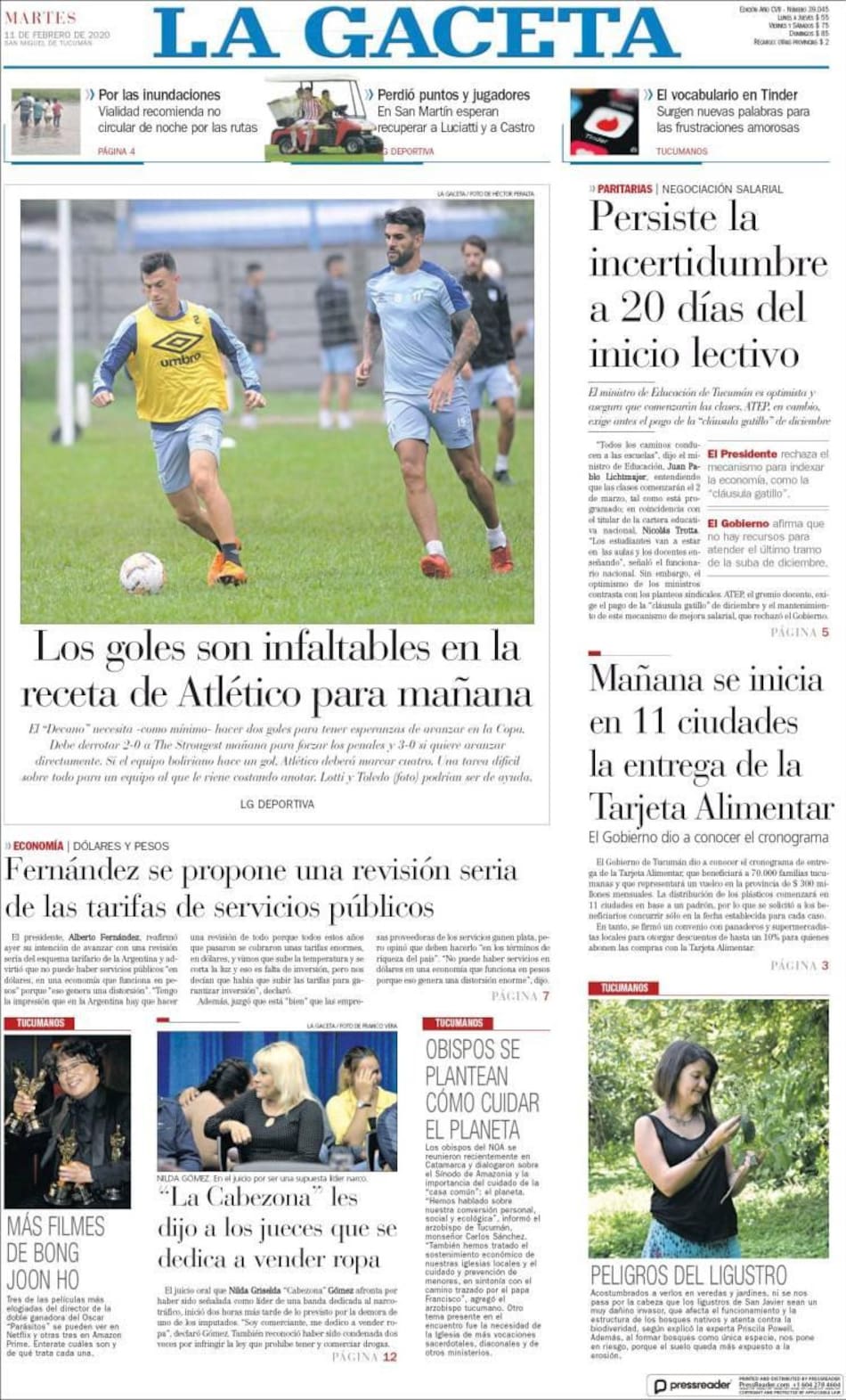 Tapas de Diarios, martes Gaceta 11 de febrero de 2020