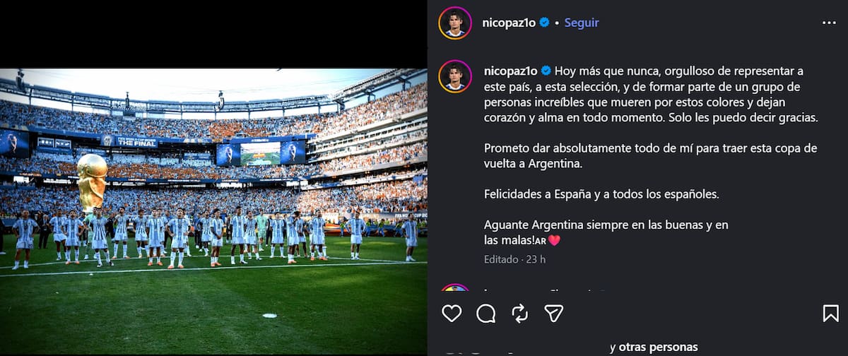 Mensaje en las redes sociales tras la final del Mundial.