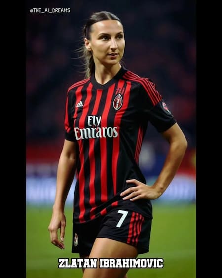 Zlatan Ibrahimovic, como si fuera mujer. Foto: @the_ai_dreams