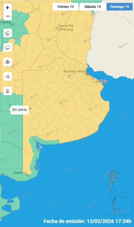 Alerta amarilla sobre la provincia de Buenos Aires por fuertes tormentas.
