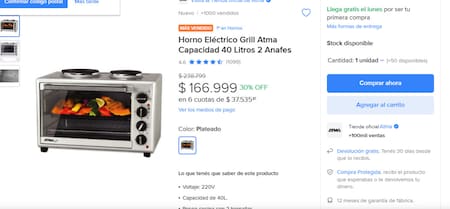 Horno eléctrico Atma. Foto Mercado Libre
