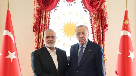 Reunión de Erdogan con líder de Hamás. Foto: EFE.